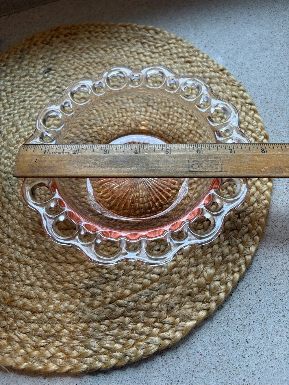 (2) Pink Depression Glass Lace Edge Bowls - Hocking Glass Co 1930s